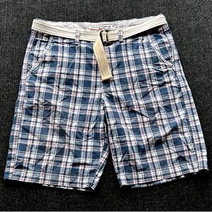 American Eagle Plaid Cotton Board Shorts Belted Longer Length Size‎ 35
